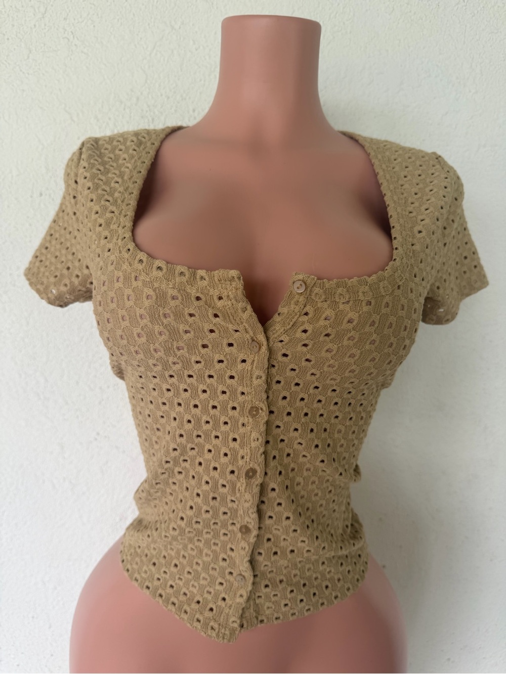 Poof! Olive Green Knit Button-Up Top